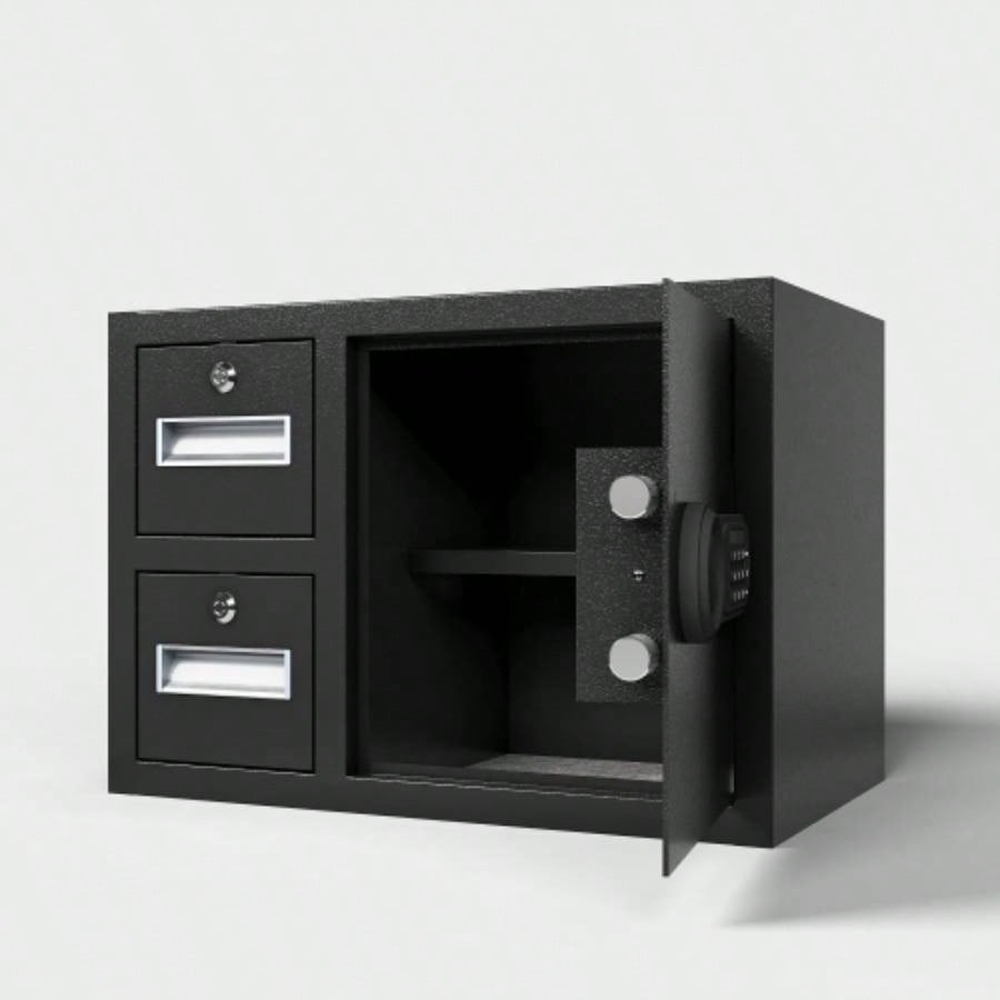 Steel Security Safe and Lock Box with Electronic Keypad - Secure Cash, Jewelry, ID Documents, Black, 1.85 Cubic Feet