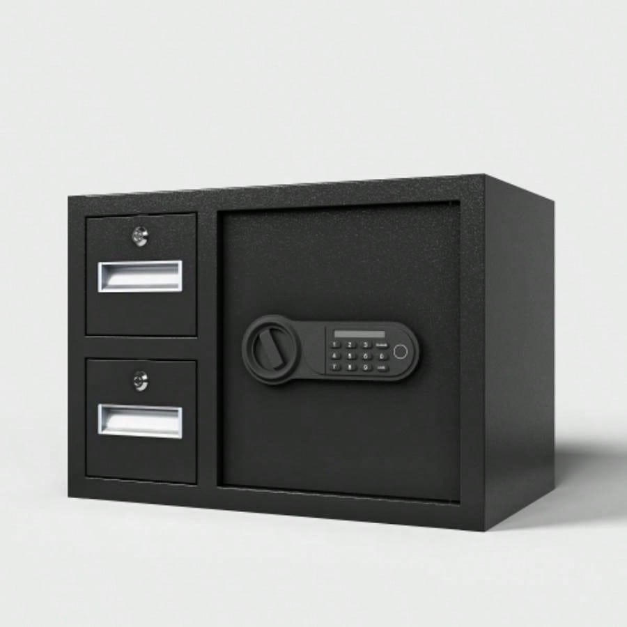 Steel Security Safe and Lock Box with Electronic Keypad - Secure Cash, Jewelry, ID Documents, Black, 1.85 Cubic Feet