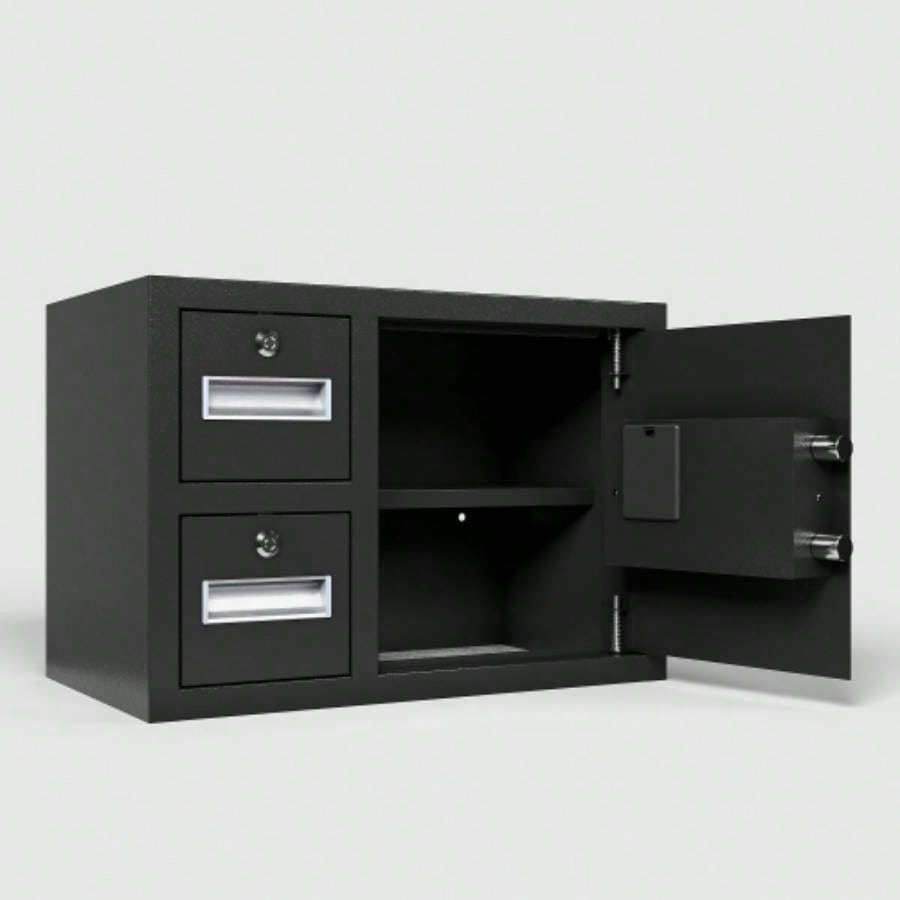 Steel Security Safe and Lock Box with Electronic Keypad - Secure Cash, Jewelry, ID Documents, Black, 1.85 Cubic Feet