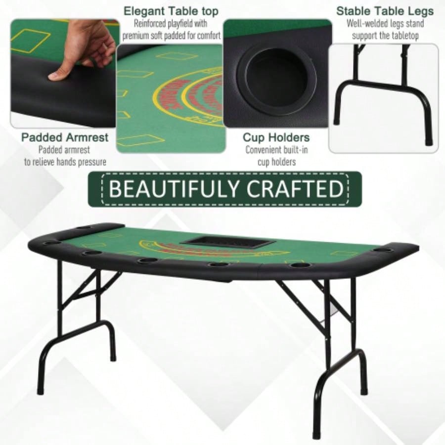 Soozier Poker Table Foldable, 72 Blackjack Table Players with Chip Cup Holder, Green Felt