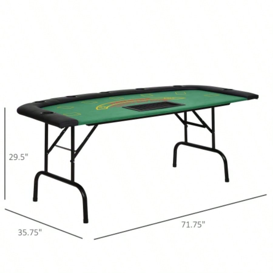 Soozier Poker Table Foldable, 72 Blackjack Table Players with Chip Cup Holder, Green Felt
