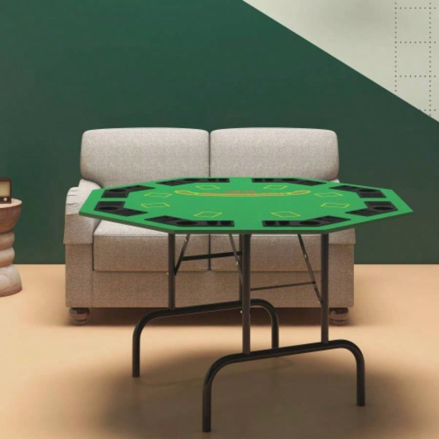Soozier Poker Table Foldable 47 Octagon Casino Table Blackjack Texas Holdem Poker Table 8 Players with Chips Tray and Cup Holders, Green