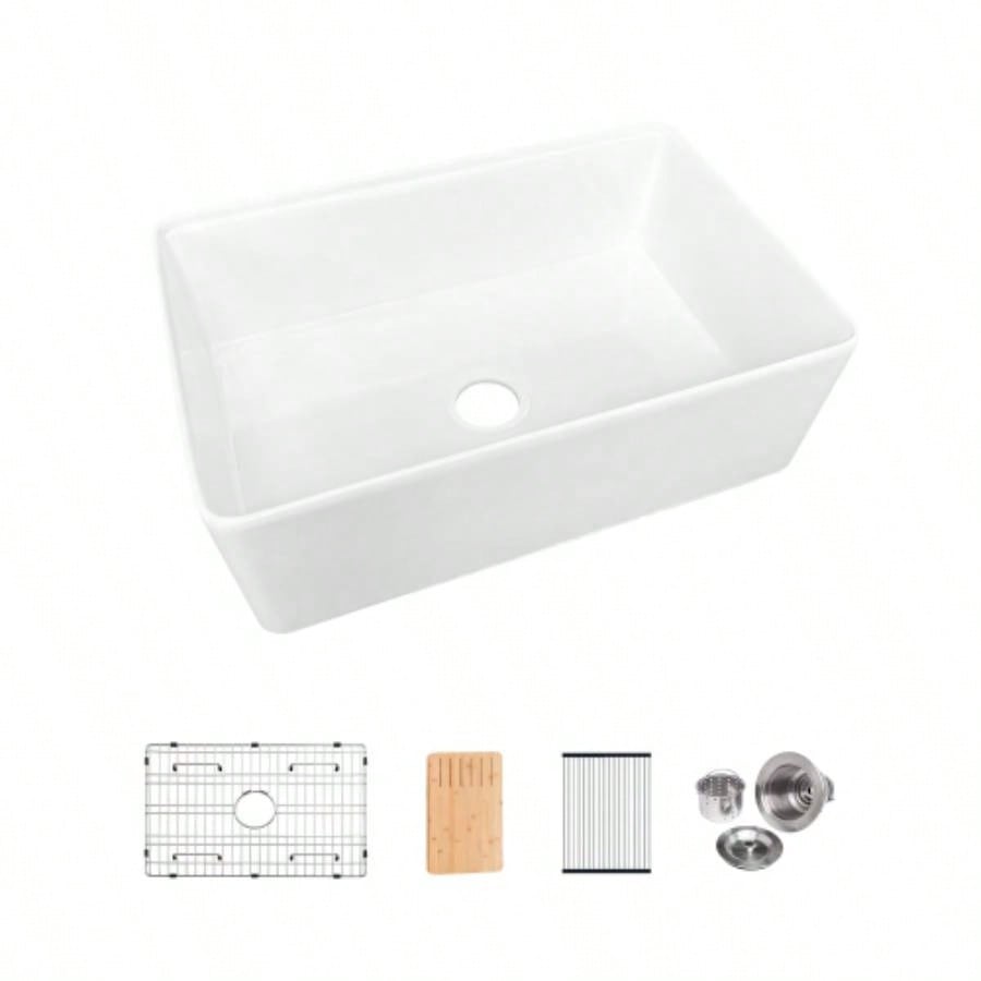 Fireclay 30 L X 20 Workstation Farmhouse Kitchen Sink With Accessories