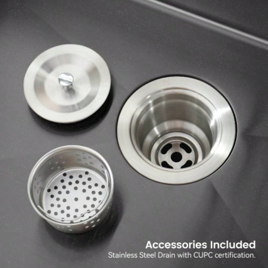 Stainless Steel Kitchen Sink, 33x19 Single Bowl, Undermount Handmade Sink in Black, with US Standard Drain and Hook