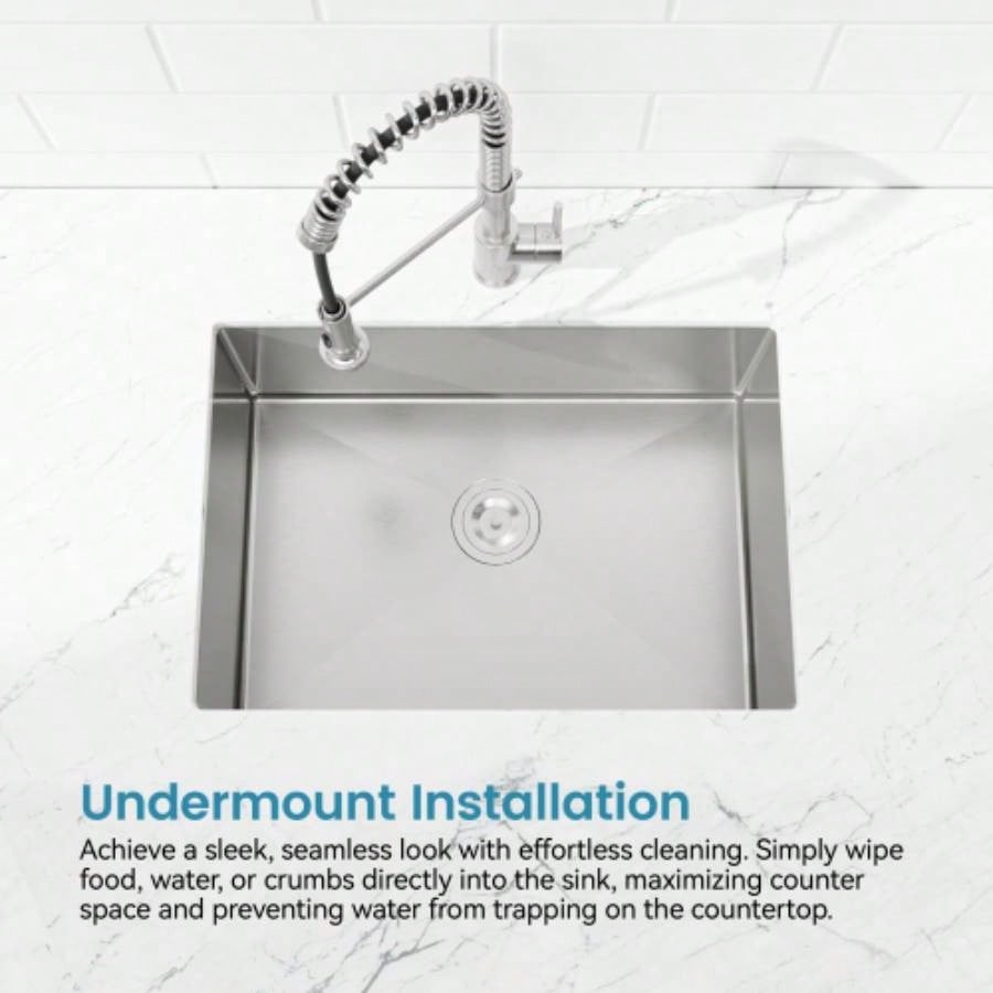 Stainless Steel Kitchen Sink, 27x19 Single Bowl, Undermount Handmade Sink in Brushed Nickel, with US Standard Drain and Hook, LS - SSBR06