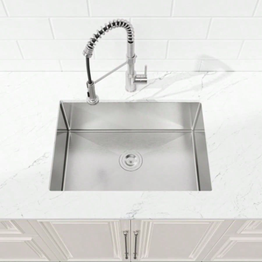 Stainless Steel Kitchen Sink, 27x19 Single Bowl, Undermount Handmade Sink in Brushed Nickel, with US Standard Drain and Hook, LS - SSBR06