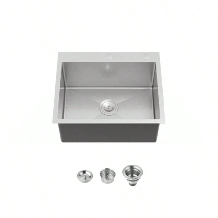 Stainless Steel Kitchen Sink, 23x19 Single Bowl, Overmount Handmade Sink in Dark Gray, with US Standard Drain and Hook