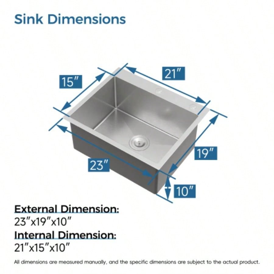 Stainless Steel Kitchen Sink, 23x19 Single Bowl, Overmount Handmade Sink in Dark Gray, with US Standard Drain and Hook
