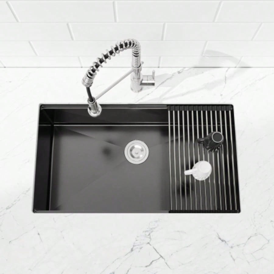 Stainless Steel Kitchen Sink, 33x19 Single Bowl, Undermount Handmade Sink in Brushed, with Cutting Board, Colander