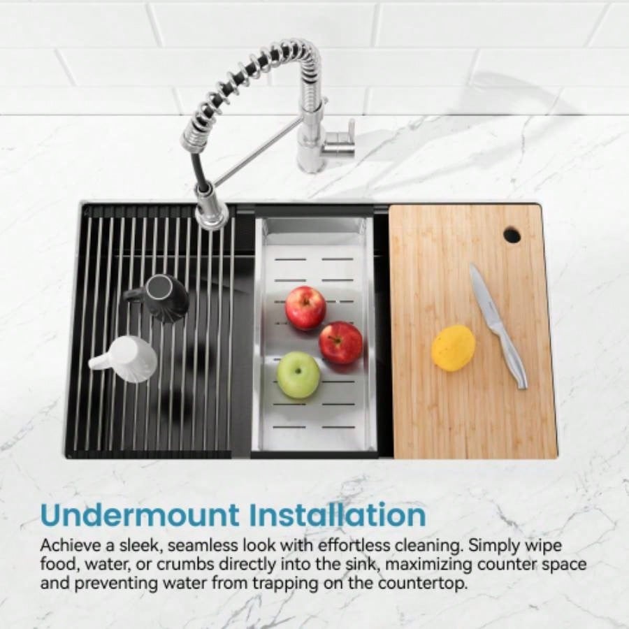 Stainless Steel Kitchen Sink, 33x19 Single Bowl, Undermount Handmade Sink in Brushed, with Cutting Board, Colander