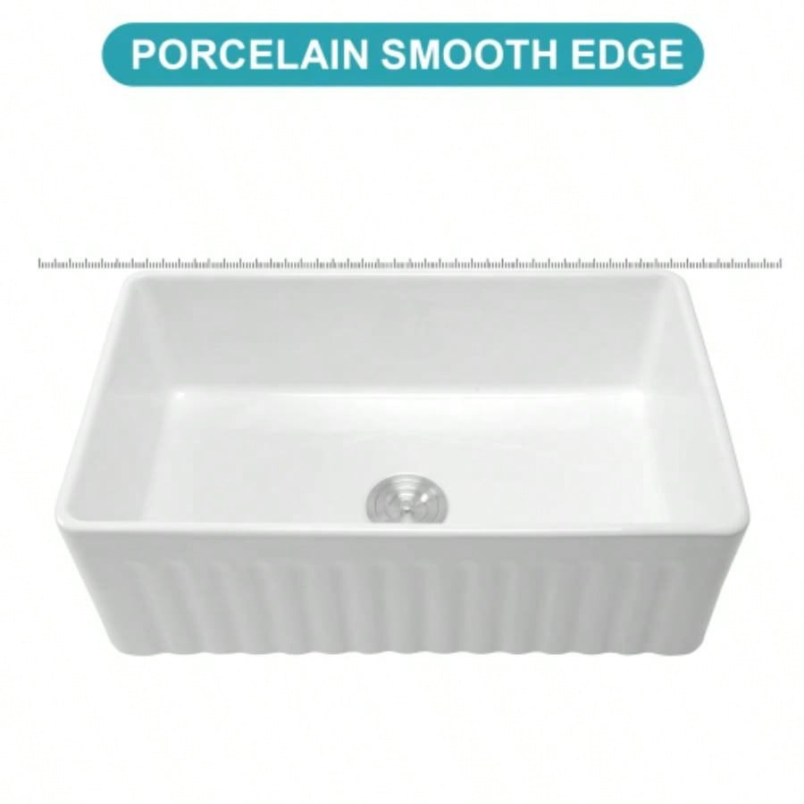 White Kitchen Sink - 33 inch White Porcelain Ceramic Single Bowl Reversible Design Kitchen Sink