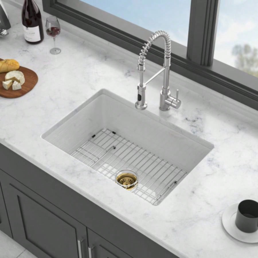 30 Undermount Single Bowl Ceramic Kitchen Sink - Dual Mount White Ceramic Rectangular Deep Single Bowl Sink Basin