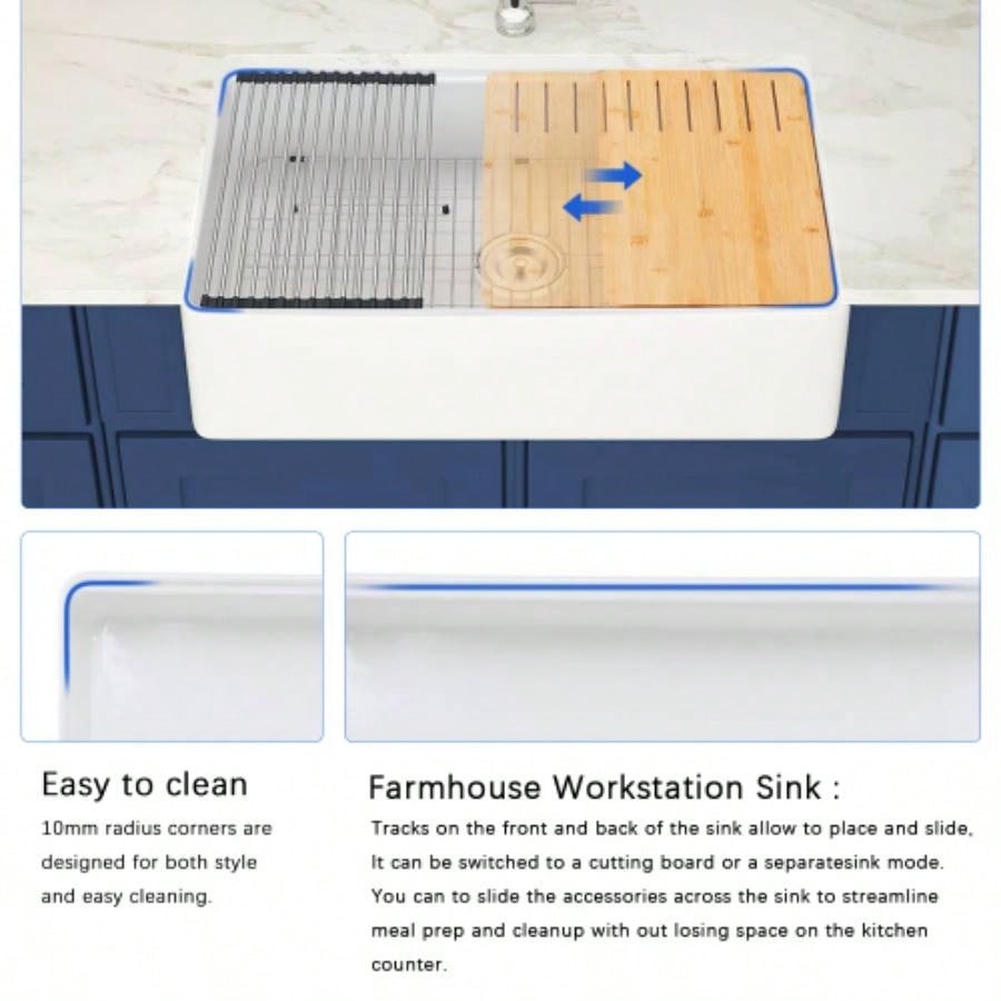 Fireclay 30 L X 20 Workstation Farmhouse Kitchen Sink With Accessories