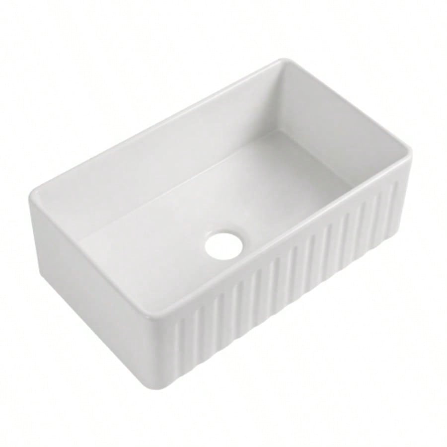 Fireclay 33 L X 20 Farmhouse Kitchen Sink with Grid and Strainer