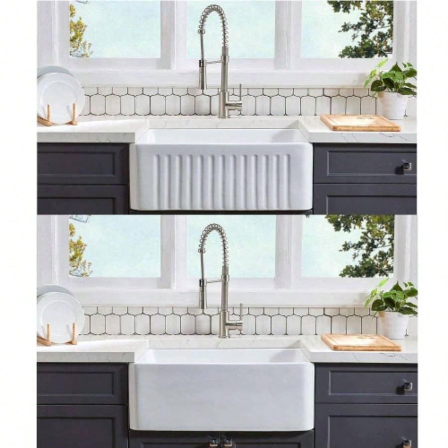 Fireclay 33 L X 20 Farmhouse Kitchen Sink with Grid and Strainer