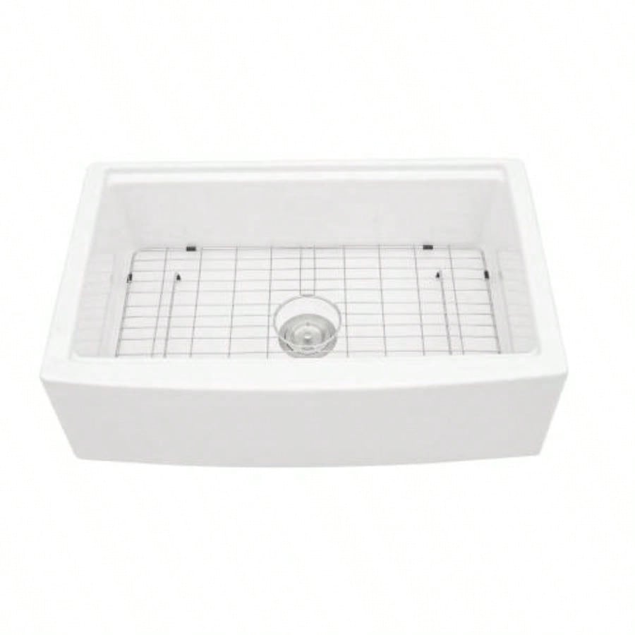 White Farmhouse Sink Workstation - 33 inch White Ceramic Single Bowl Farm Kitchen Sink