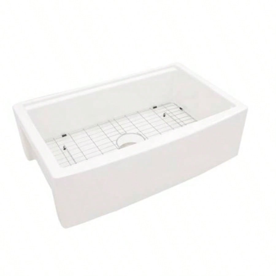 White Farmhouse Sink Workstation - 33 inch White Ceramic Single Bowl Farm Kitchen Sink