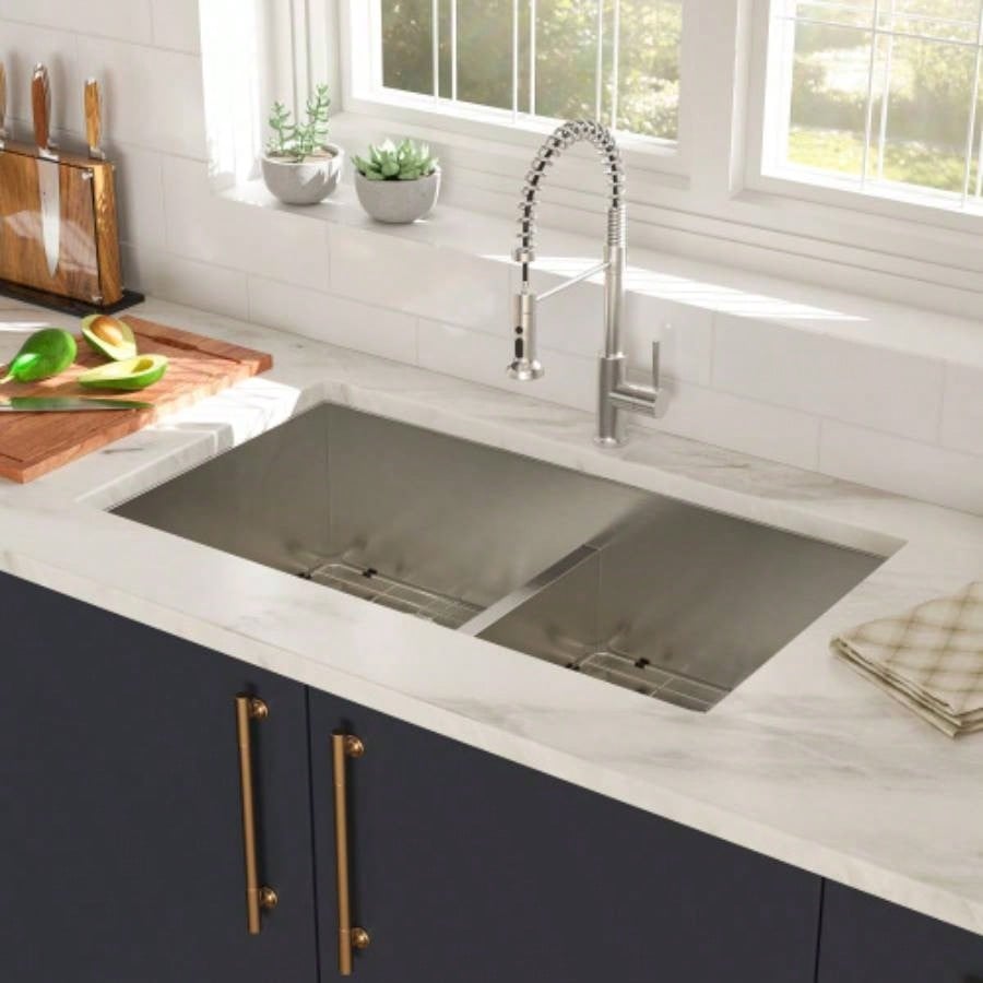 Double Bowl50/50 Undermount Sink - 33x19 Double Bowl Kitchen Sink 16 Gauge with Two 10 Deep Basin