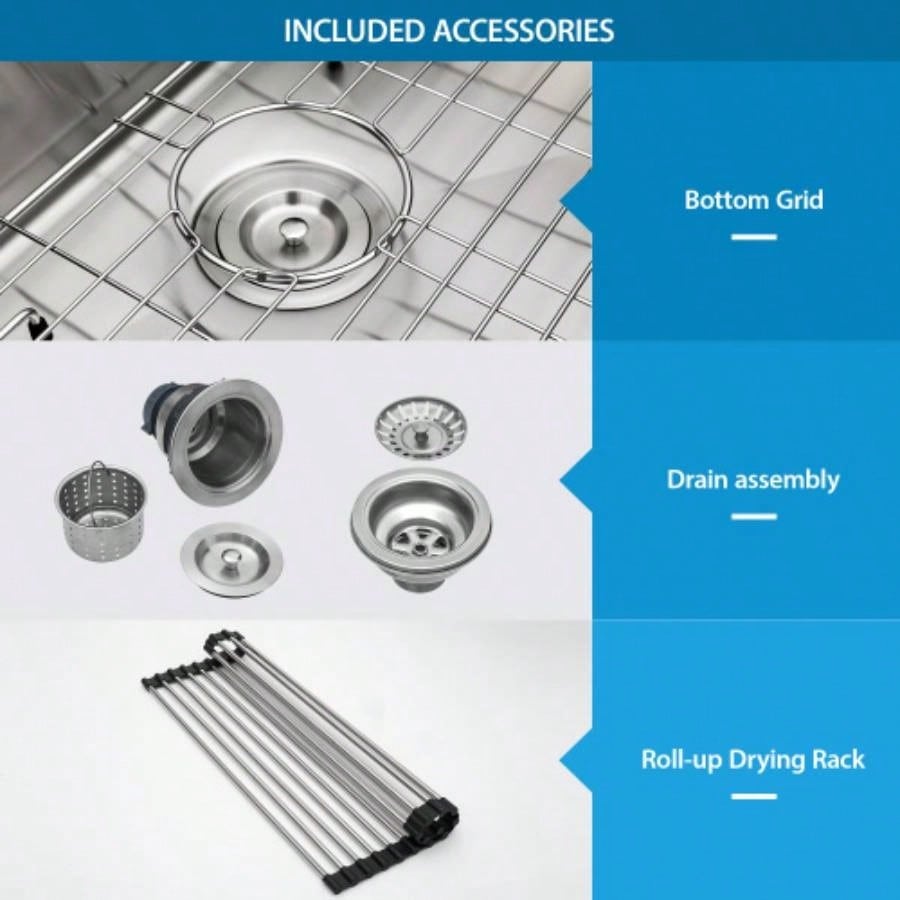 Double Bowl50/50 Undermount Sink - 33x19 Double Bowl Kitchen Sink 16 Gauge with Two 10 Deep Basin