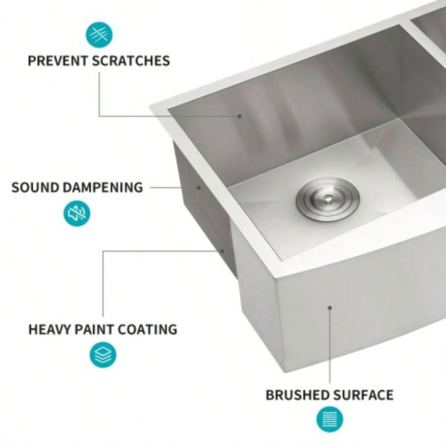 Double Bowl Farmhouse Sink - 33x20 Stainless Steel Farm Sink Undermount Apron Front Double Bowl Kitchen Sink 16 Gauge with Two 9 Deep Basin