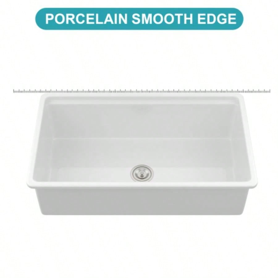 Undermount White Kitchen Sink Workstation - 33 inch White Porcelain Ceramic Single Bowl Dual Mount Kitchen Sink