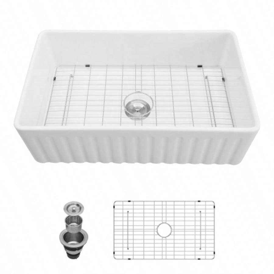 White Farmhouse Sink - 36 inch White Ceramic Single Bowl Farm Kitchen Sink