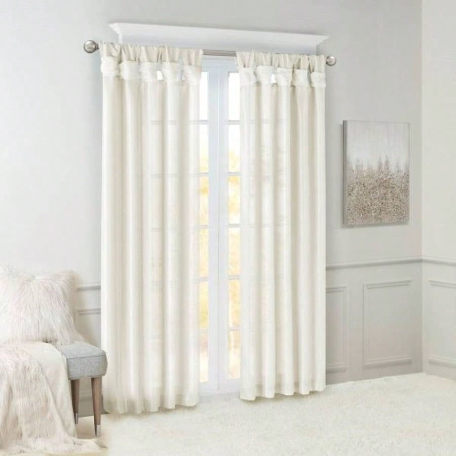 Twist Tab Lined Window Curtain Panel Pair White 2 - PK 50x84