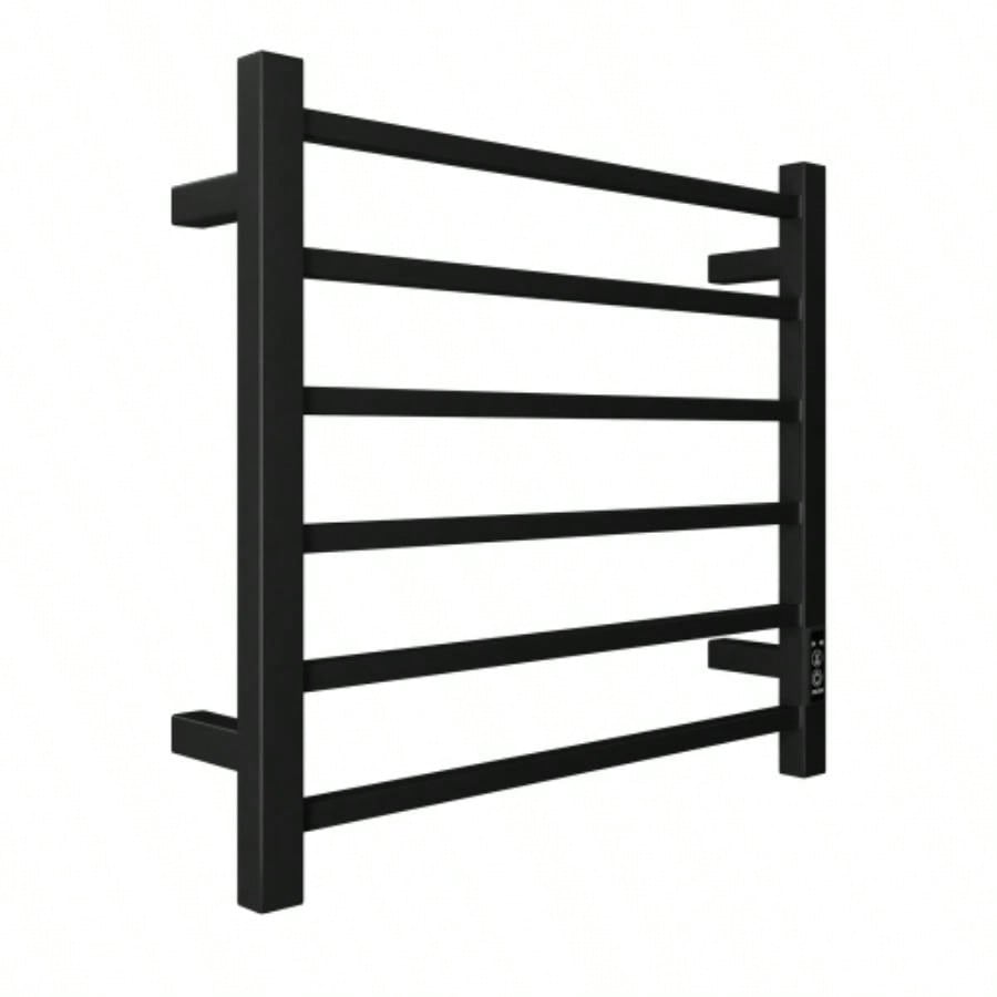 Towel Warmer 6 Bar Heated Towel Rack Wall Mount Plug - in/Bath Towel Heater Matt - Black - Timer