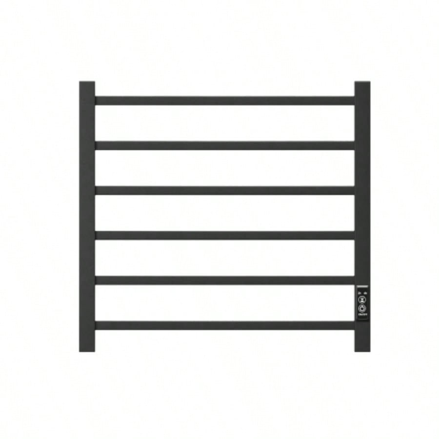 Towel Warmer 6 Bar Heated Towel Rack Wall Mount Plug - in/Bath Towel Heater Matt - Black - Timer