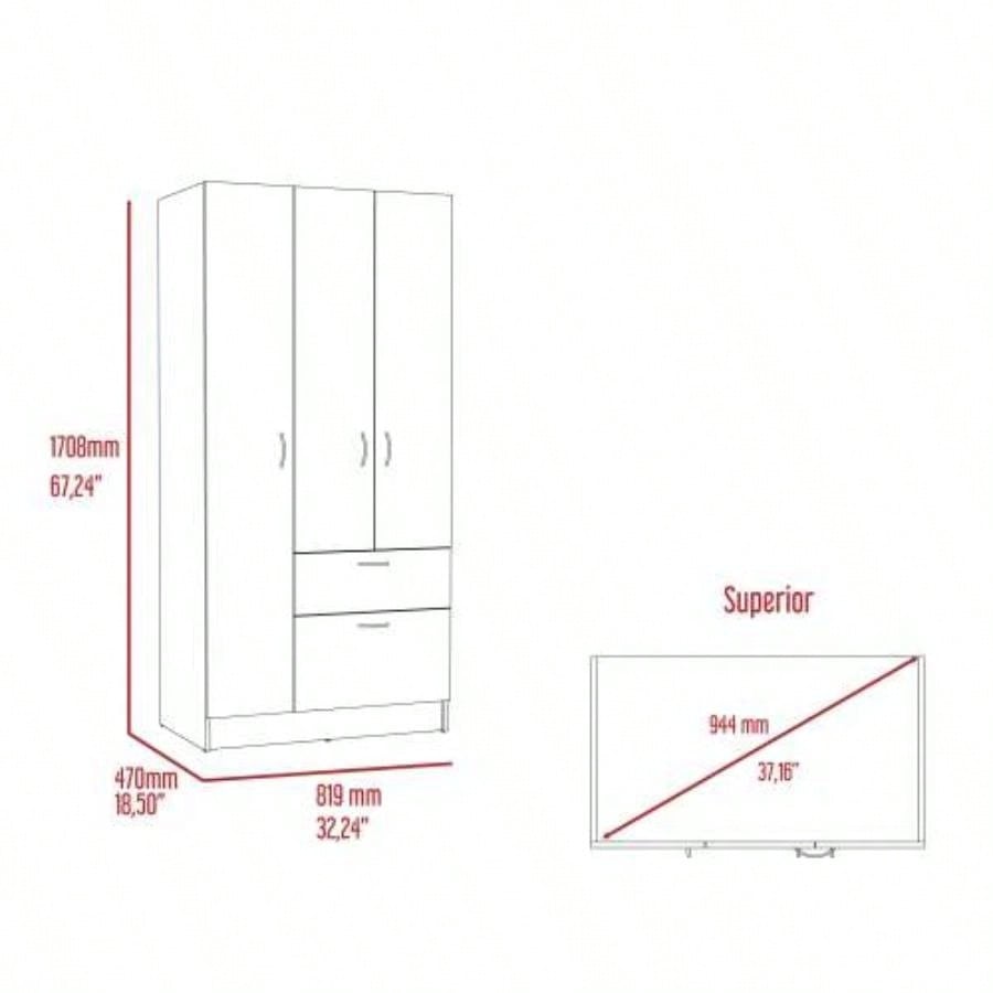 3 Piece Bedroom Set, Cartagena Armoire+ 2 Omaha Nightstands, Black