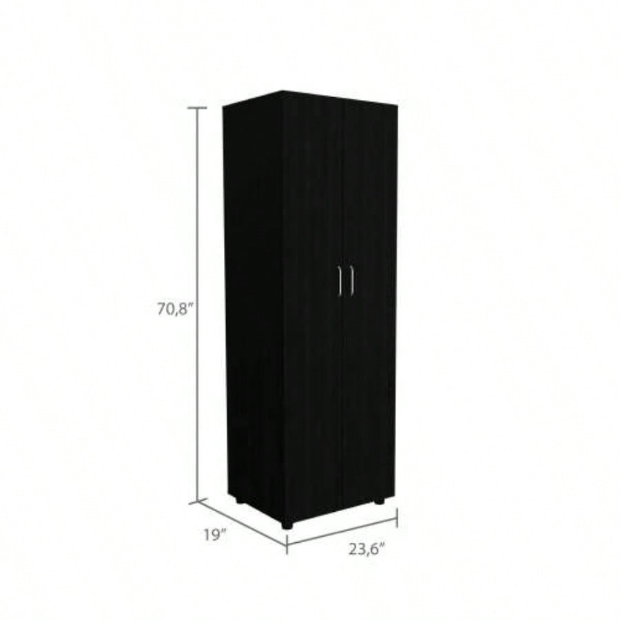 3 Piece Bedroom Set, London Armoire+ 2 Leyva Nightstands, Black