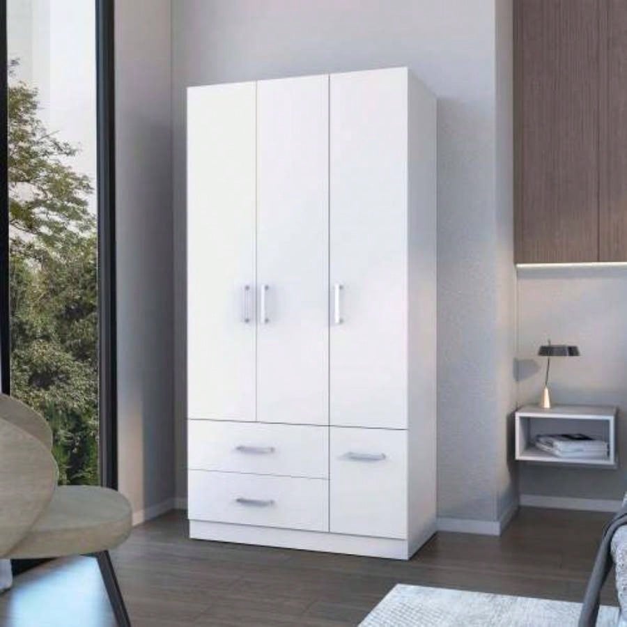 Black 4-Door 2-Drawer Armoire - Bedroom Storage Furniture