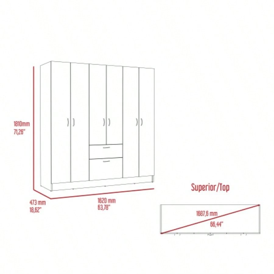 Guajira Six Door Armoire, Three Cabinets, Hidden Drawer Shoes