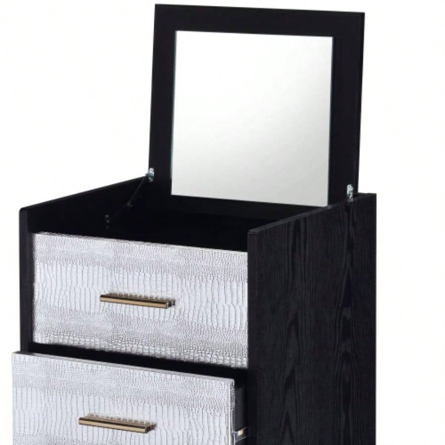 Black and Silver 4 - drawer Jewelry Armoire with Lift - top