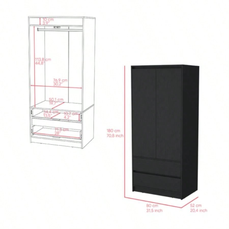 Lewes 2 Piece Bedroom Set, Dresser+ Armoire, Black