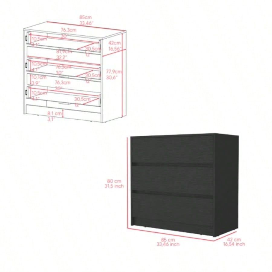 Lewes 2 Piece Bedroom Set, Dresser+ Armoire, Black