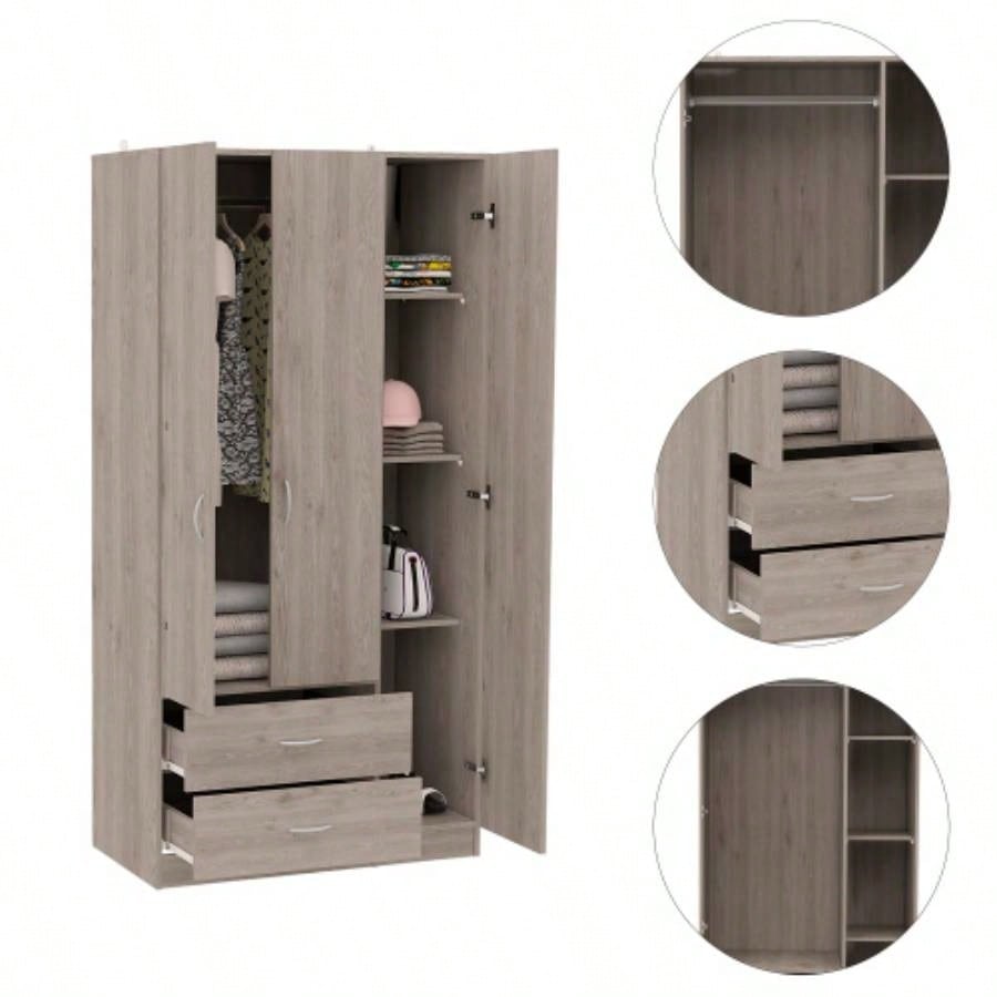Rowaton 2 - Drawer 3 - Door Armoire Light Gray