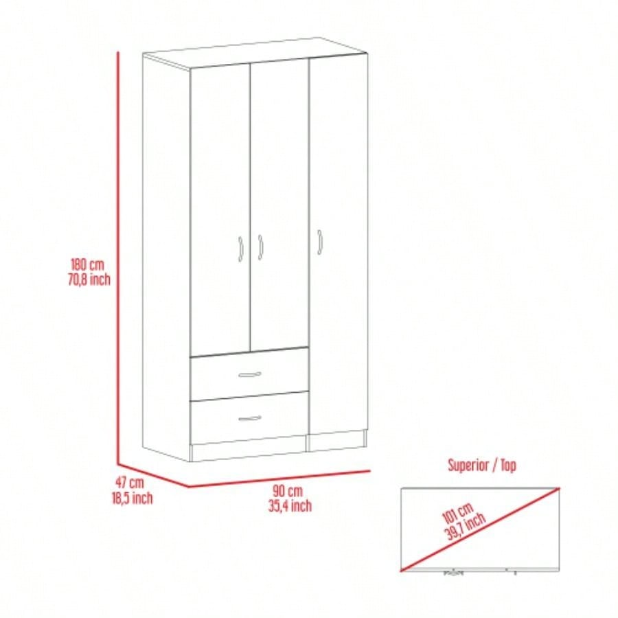Rowaton 2 - Drawer 3 - Door Armoire Light Gray
