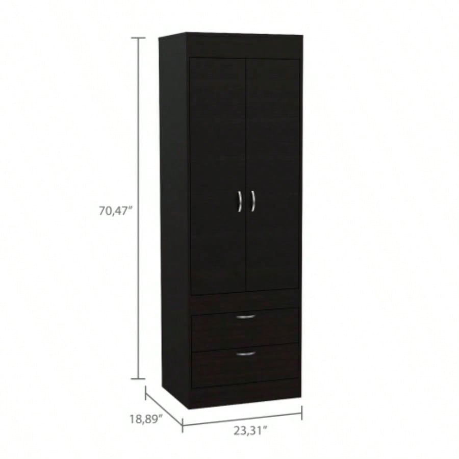 Lisboa Armoire, Rod, Double Door, Two Drawers, Metal Handles