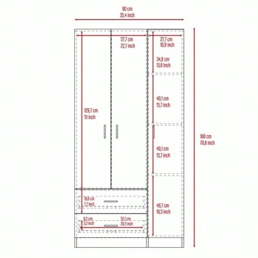 Rowaton 2 - Drawer 3 - Door Armoire White