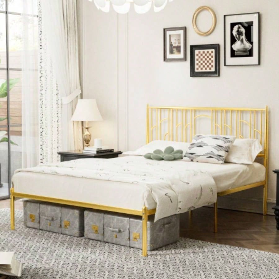 Size Metal Steel Platform Bed Frame Classic Iron - Art Headboard Simple Classic Home Hotel School Bedroom Furniture
