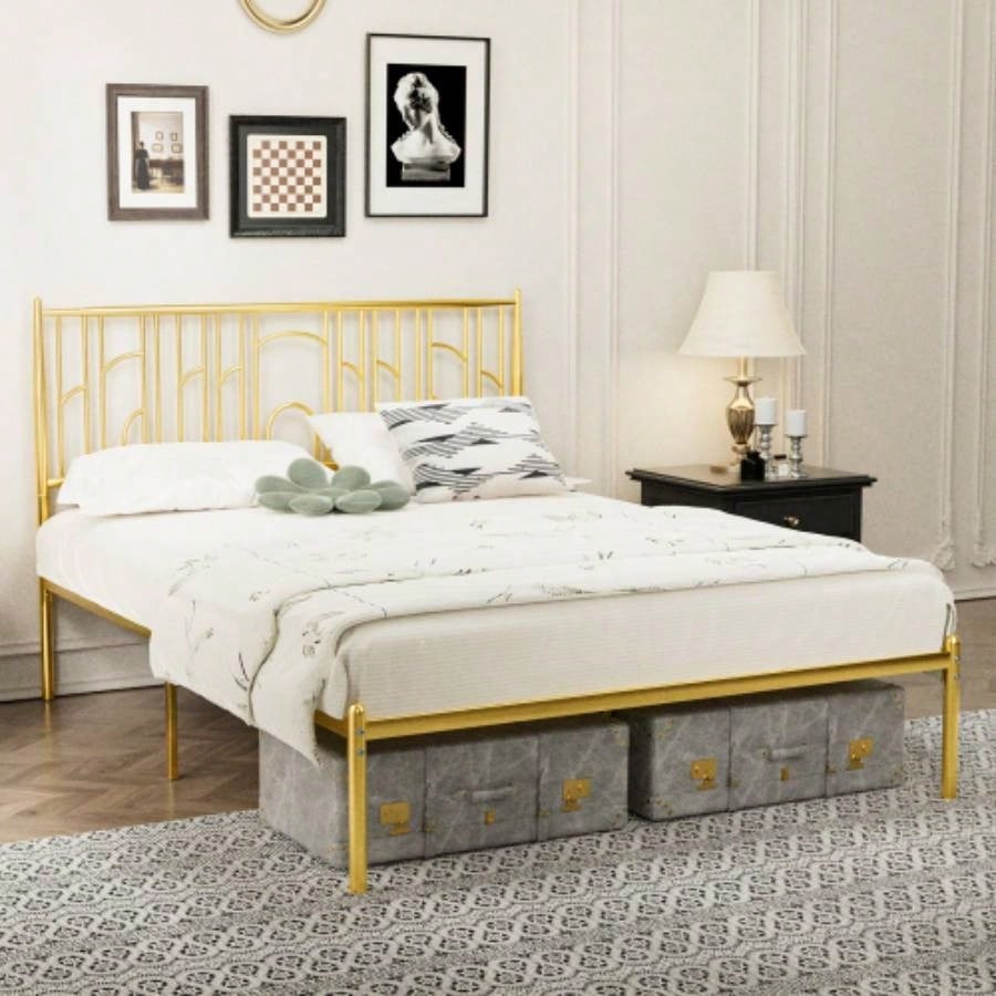 Size Metal Steel Platform Bed Frame Classic Iron - Art Headboard Simple Classic Home Hotel School Bedroom Furniture
