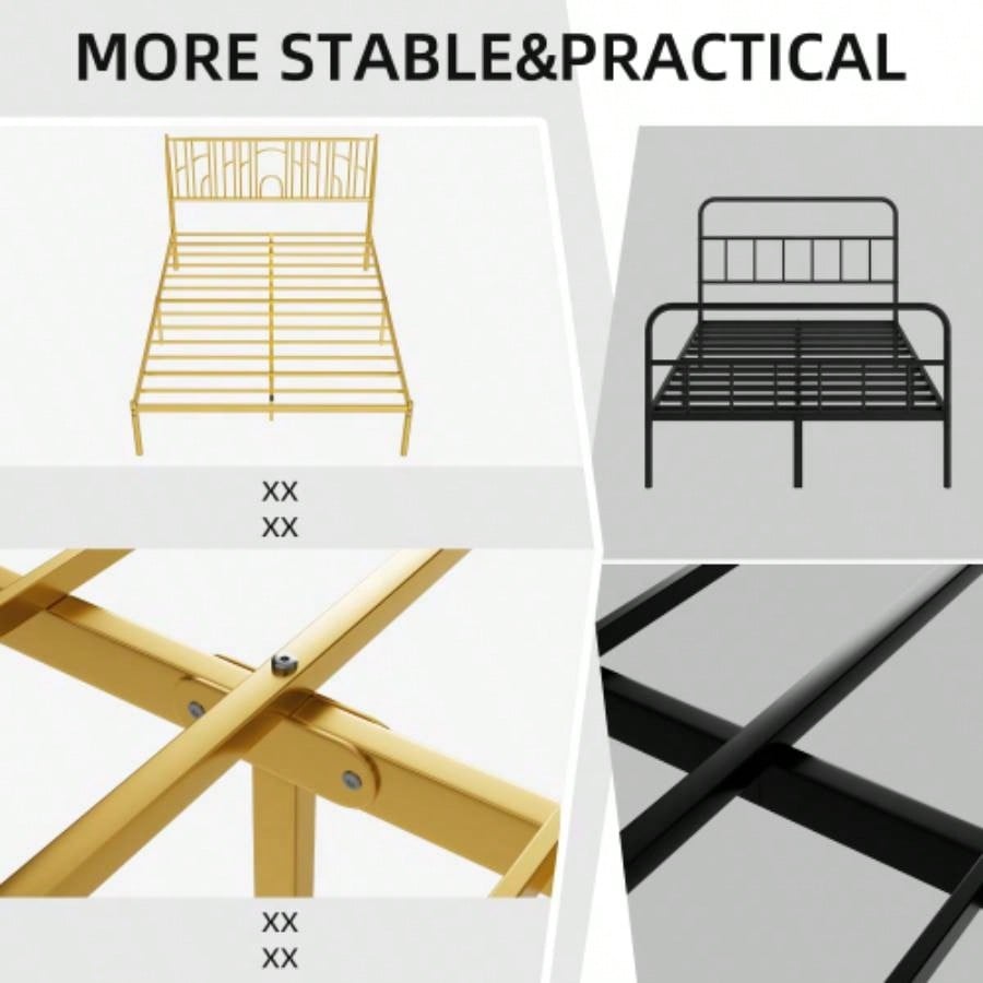 Size Metal Steel Platform Bed Frame Classic Iron - Art Headboard Simple Classic Home Hotel School Bedroom Furniture