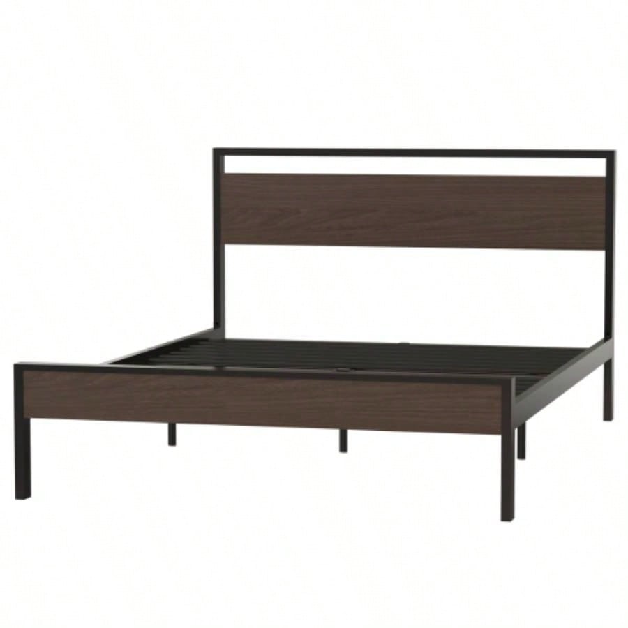 Ceres Metal Bed, Black with Walnut Wood HeadboardFootboard,