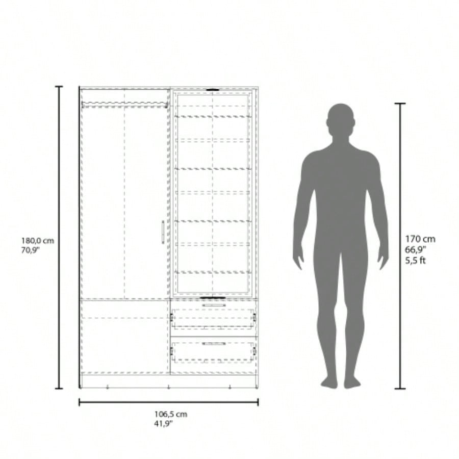 FM FURNITURE Thatcher Armoire - wardrobe, shoe storage and 2 - drawer, White