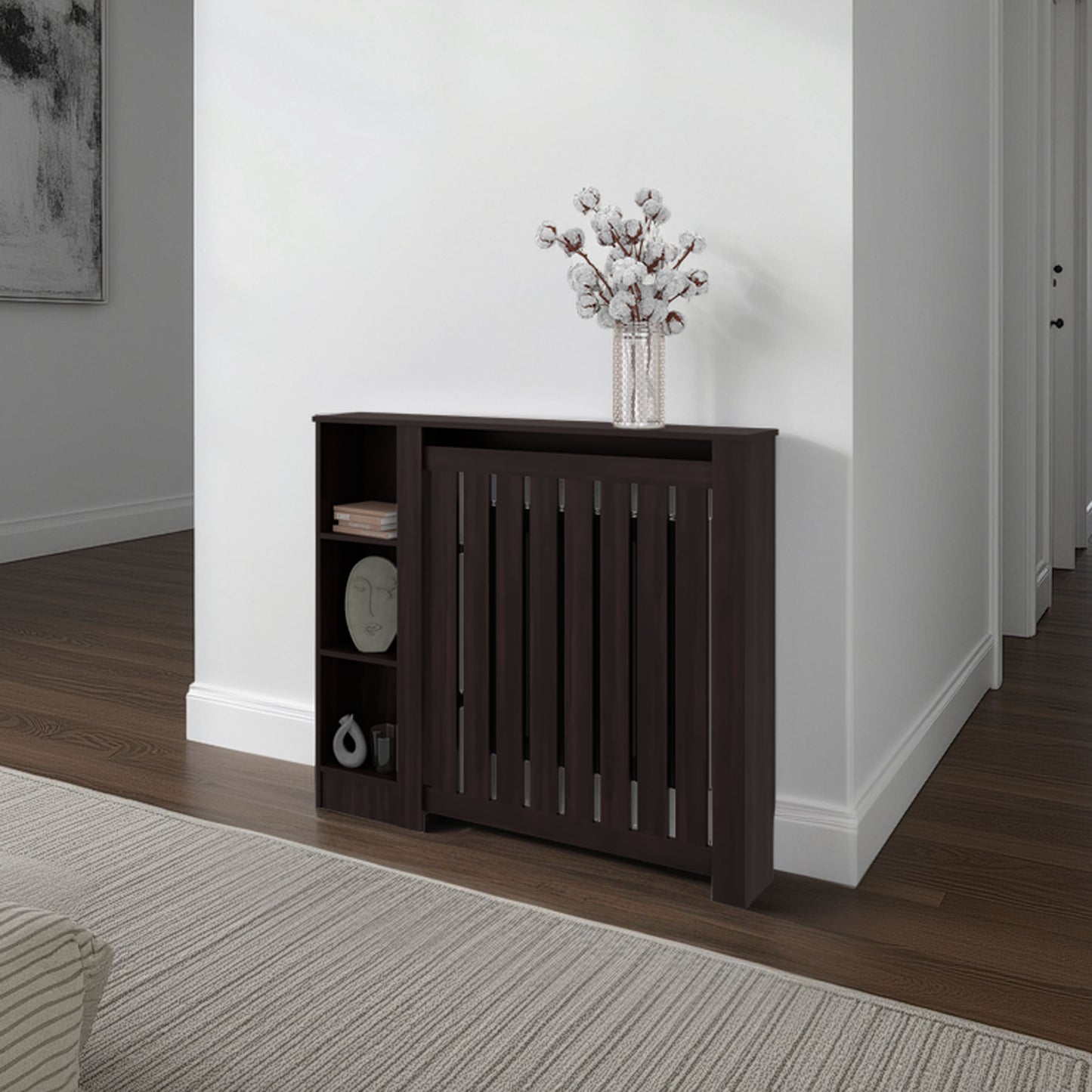 Radiator Cover Cabinet, 3 Shelves, Black Wengue