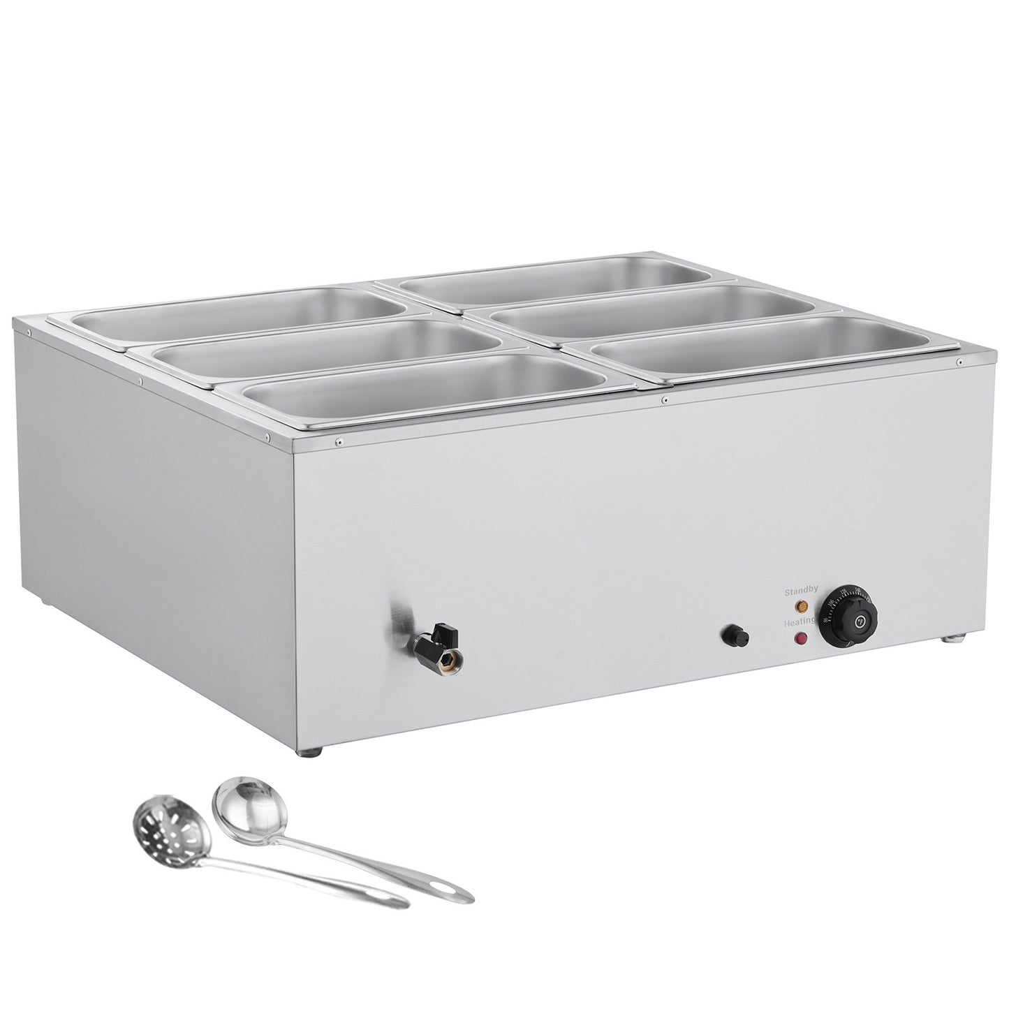 Commercial Food Warmer 6-Pan 1500W Countertop Buffet Bain Marie with Lid