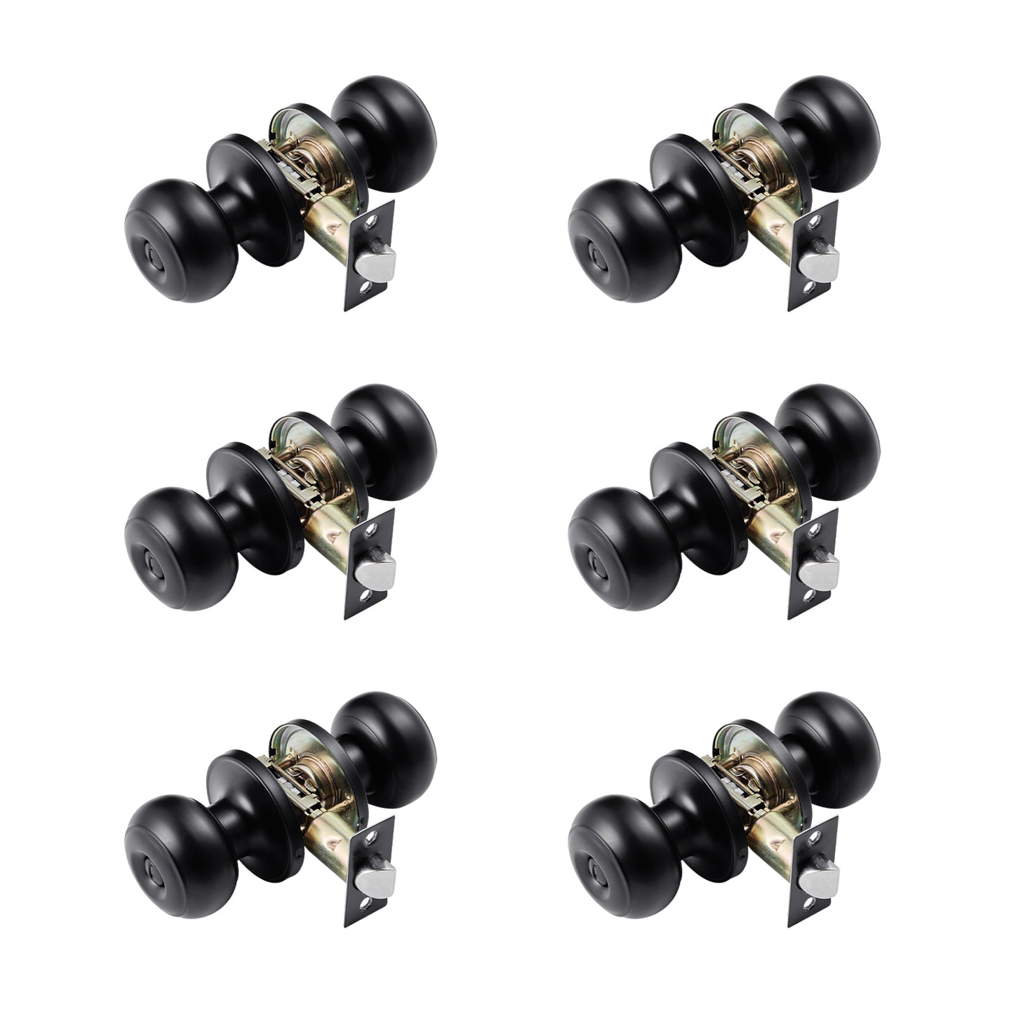 Round Privacy Door Knobs for Bedroom Bathroom Matte Black 6 Pack Keyless
