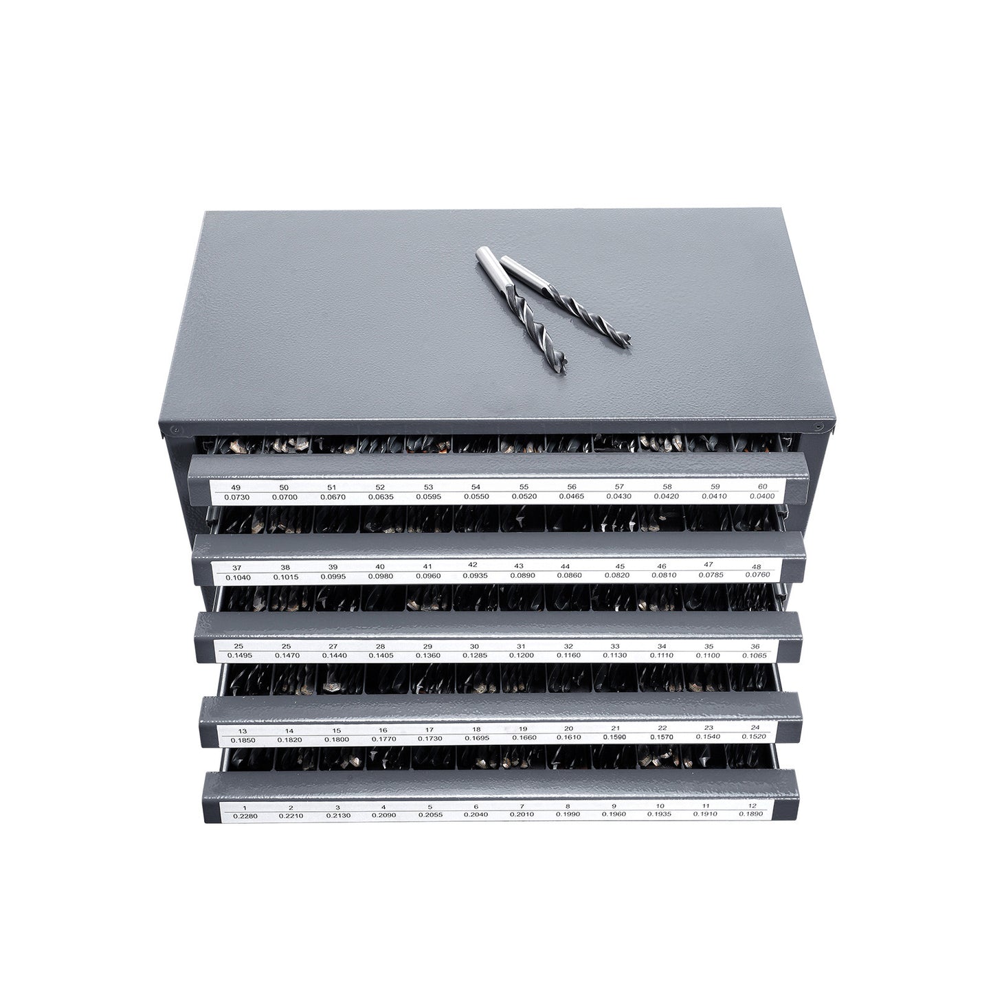 Drill Bit Dispenser Cabinet, Five-Drawer Drill Bit Organizer Cabinet for #1 to #60 Steel Drill Dispenser Organizer Cabinet with Labels, Stackable Drill Dispenser for Drill Bit Storage