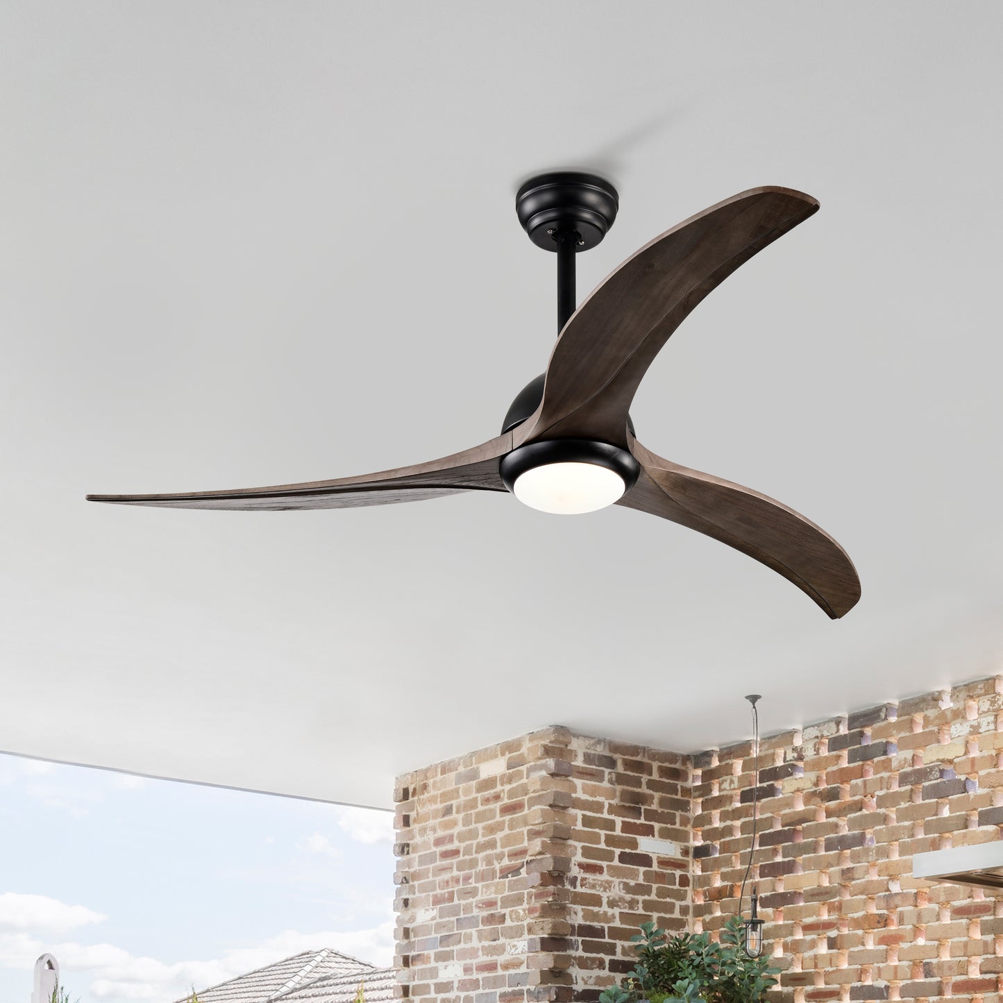52" Solid Wood Blades Ceiling Fan - Matte Black